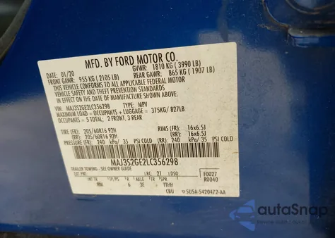 2020 Ford Ecosport Se from USA, damaged, VIN MAJ3S2GE2LC356298